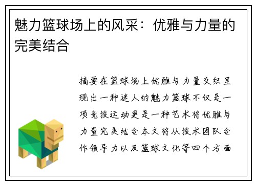 魅力篮球场上的风采：优雅与力量的完美结合