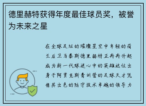 德里赫特获得年度最佳球员奖，被誉为未来之星